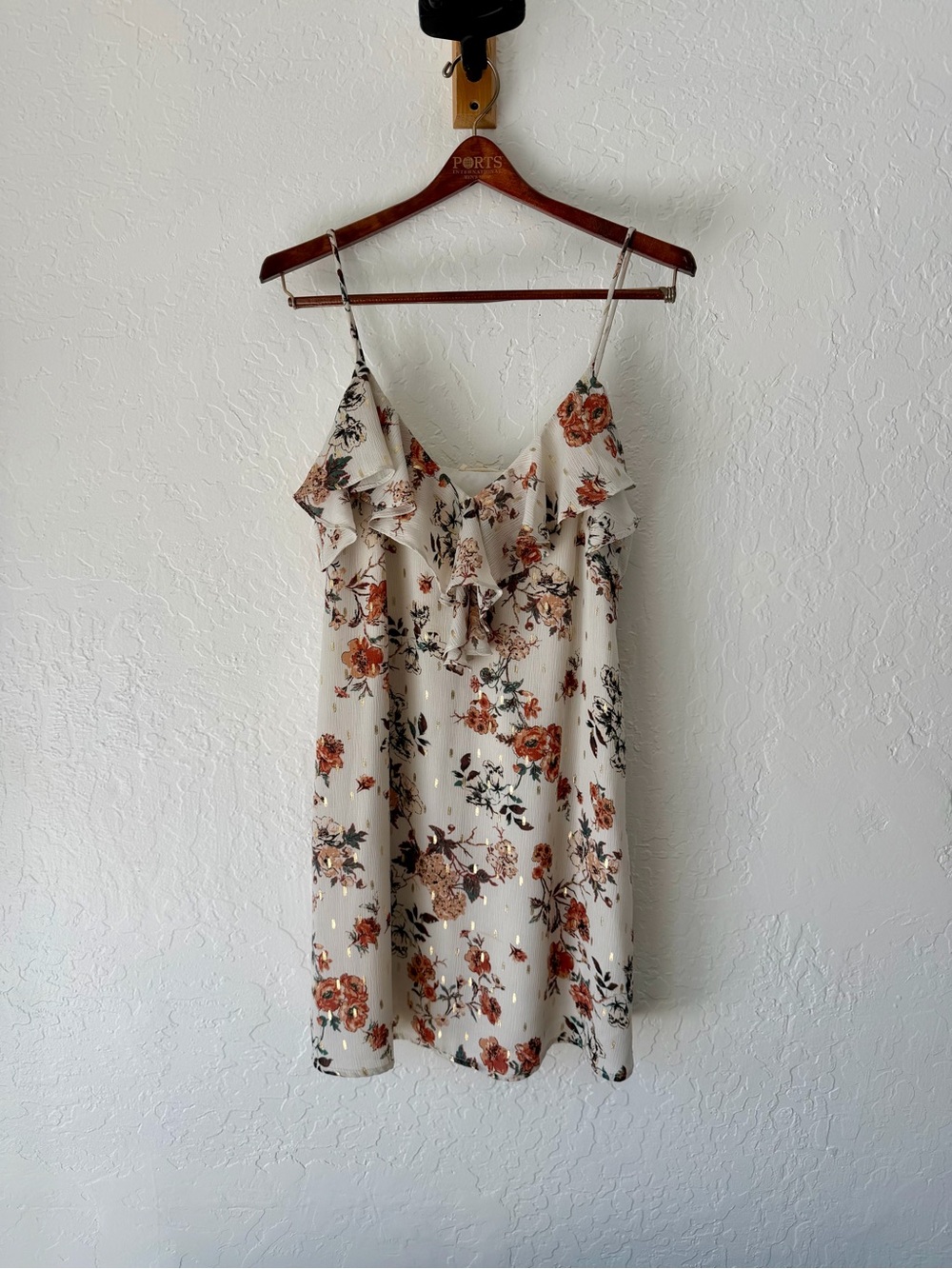 Ruffled Floral Mini Slip Dress in Cream